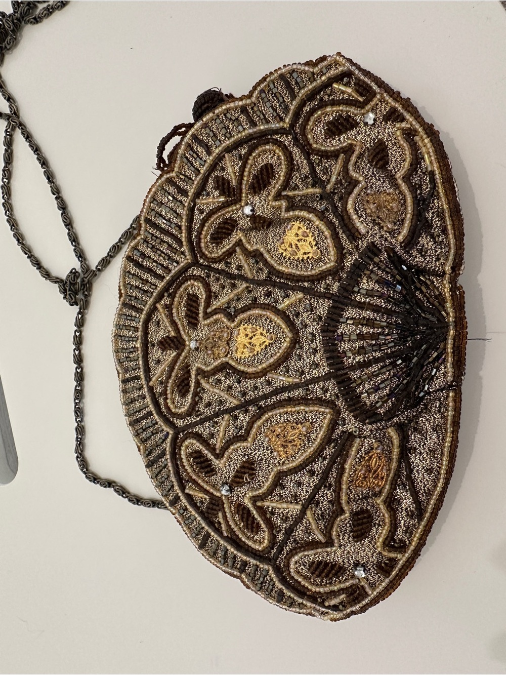 Art Deco Beaded Brown and Gold Evening Crossbody Bag